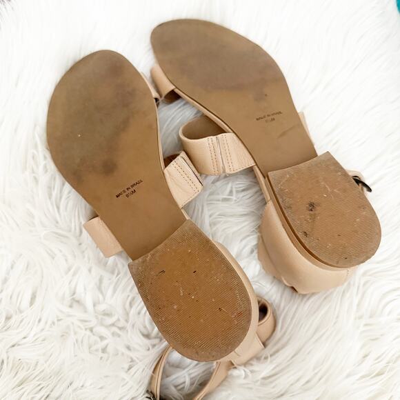ABLE | Leather Light Tan Nude Block Low Heel Sandals Ankle Strap | Size 9.5 - Picture 6 of 8